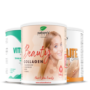 Collagène Beauty et acide hyaluronique + Vitamine C + Anti Cellulite peeling au café paquet